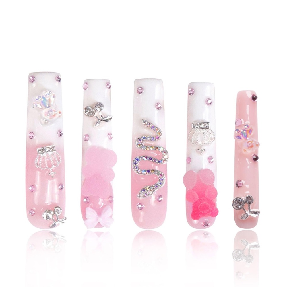 NIB LOVFUL Press on Nails Marshmallo Gummy Bear Diamond Cotton Candy